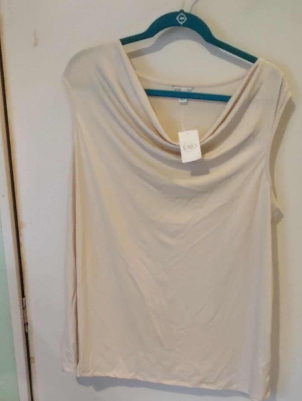 Cato Sleeveless Cowl Neck Top in Light Beige